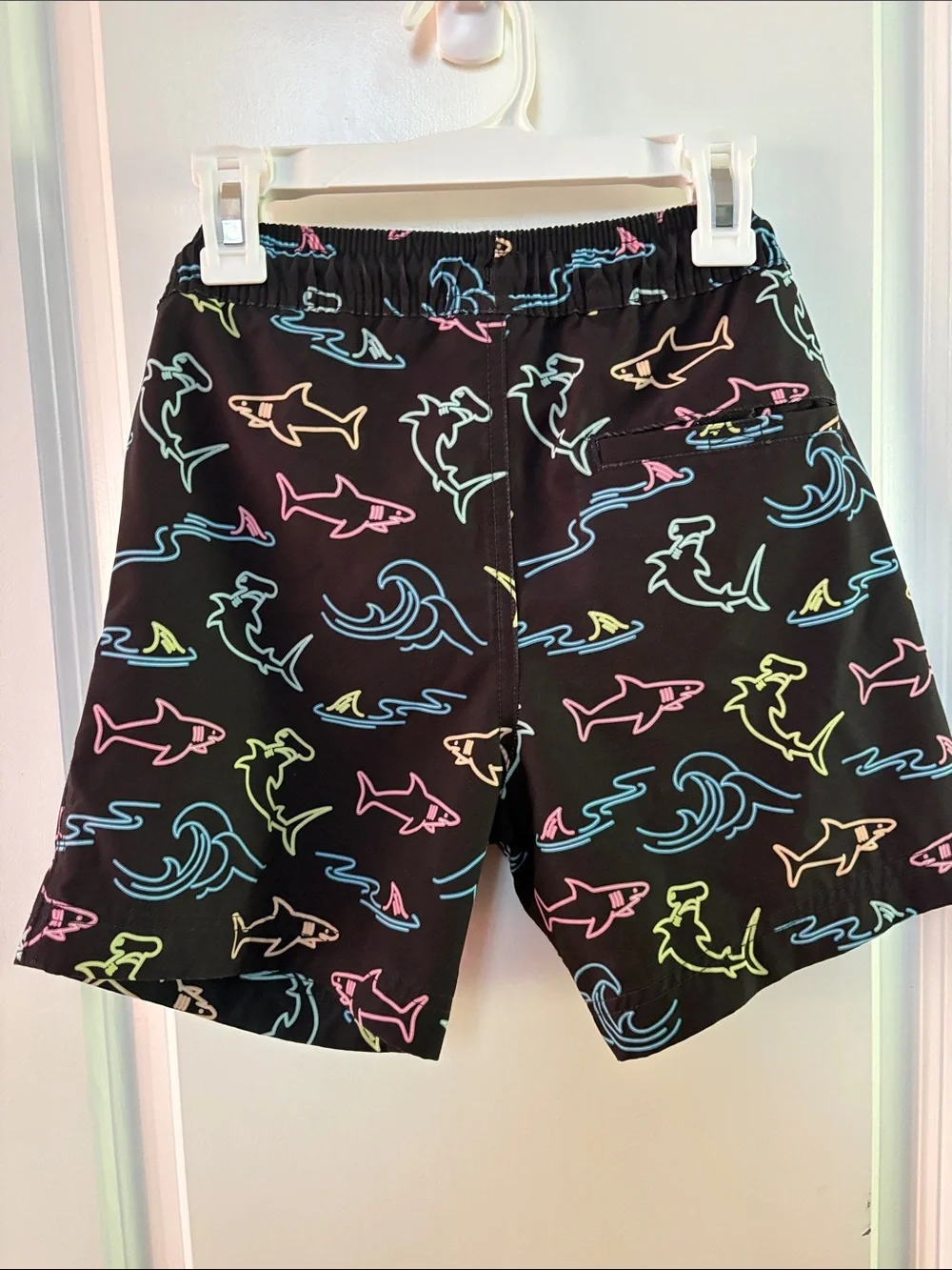Boy’s Black Shark Print Swim Shorts - Multicolor Accents